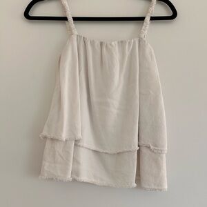 Bella Dahl XS Ivory Layered Camisole Top with Frayed Edges